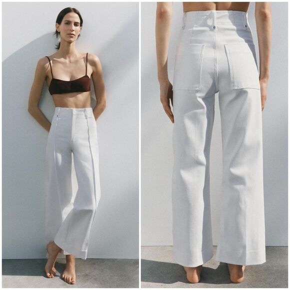 Zara Denim - NWT Zara Wide Leg Tailored White Denim Jeans Size EU 40 US 8